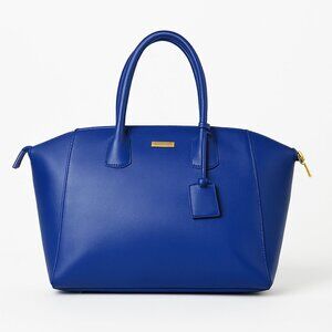 JOY & IMAN Genuine Leather -Bold Cobalt Blue Tote Bag with Gold Acc